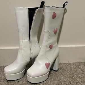 dolls kill white and pink heart high heel boots. shoes size 7. never warn.